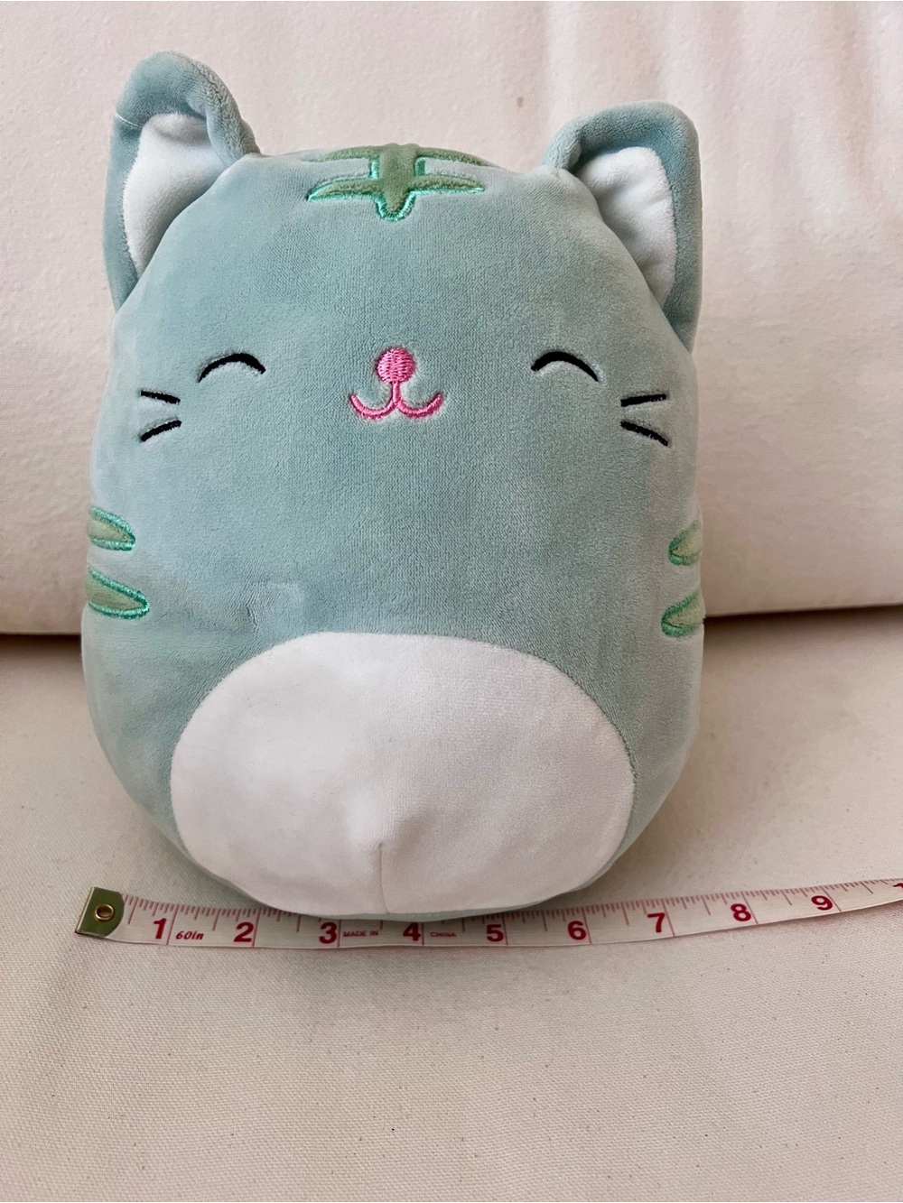 Plush Cat Squishmallow Soft Toy in Mint Green & White Plushie